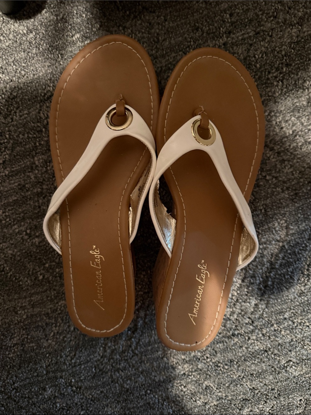 American Eagle Outfitters White and Tan Thong wedge Sandals